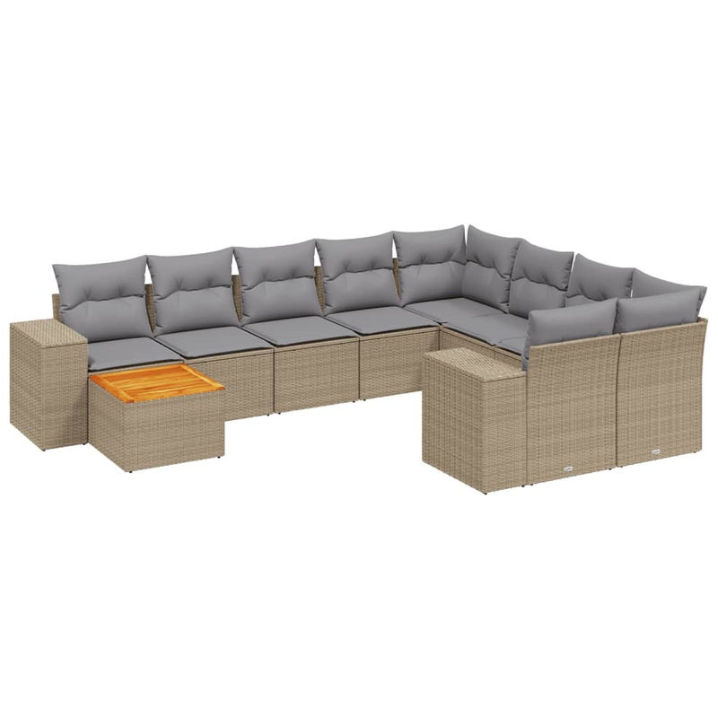 Vidaxl Gartenmöbel-Set aus Polyrattan und Akazie mit 10 Teilen und Kissen, Beige - Bild 2