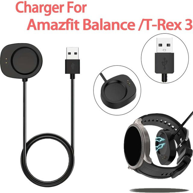 Ersatz-Ladegerät für Amazfit T-Rex 3 und Balance 2, USB-Ladekabel als tragbare Ladestation in Schwarz - Bild 1
