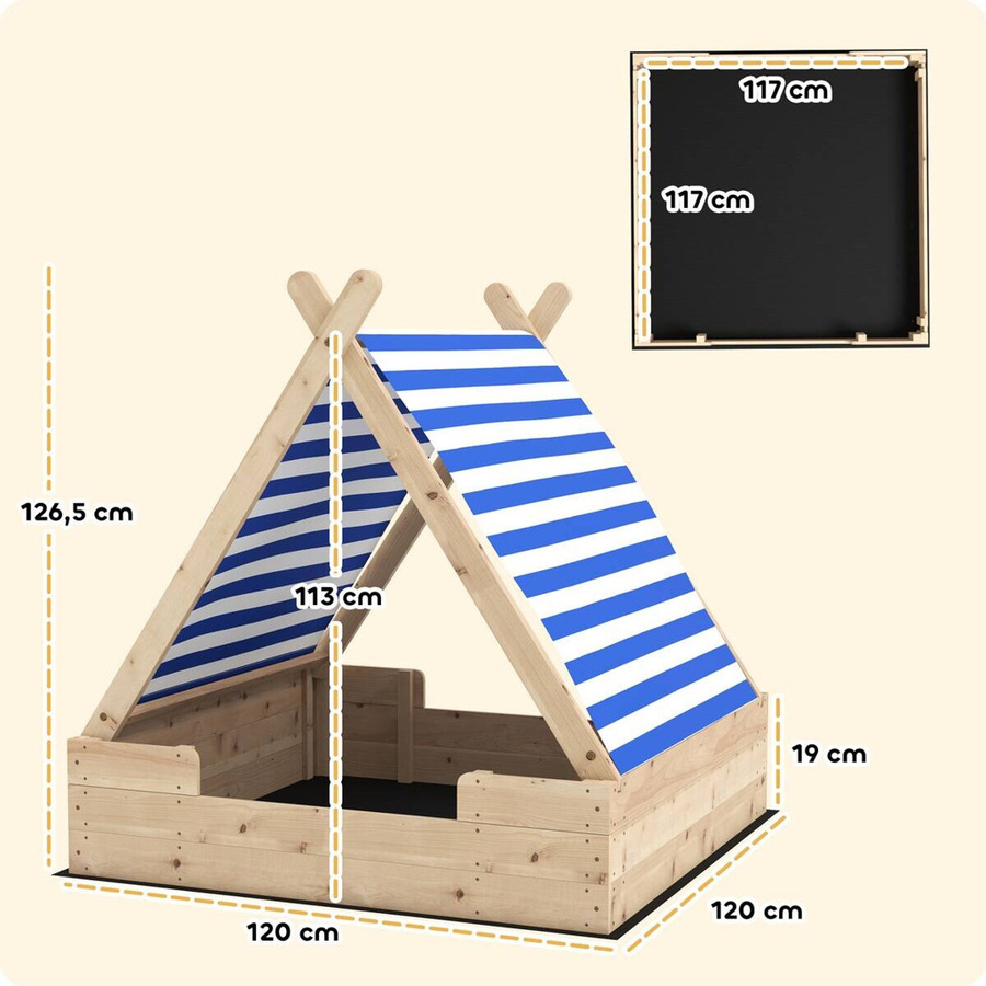 AIYAPLAY Sandkasten in Holzoptik mit gestreiftem Design, B/H/L: 120 x 126,5 x 120 cm - Bild 2