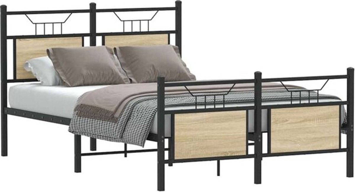 Vidaxl Bettgestell aus Holzwerkstoff und Metall im Industrial Design, Farbe Eiche Natur/Braun, B/T/H: 120 x 190 cm - Bild 1