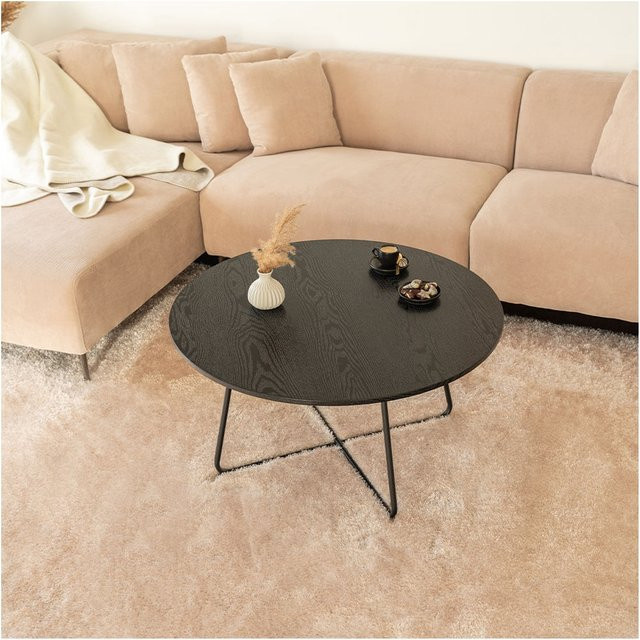 Runder Couchtisch NOVARA von HOME DELUXE in Fishbone Oak, Durchmesser: 88 cm, Höhe: 47 cm - Bild 1