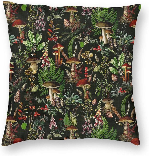Dekorative Kissenhülle SAZ Pillow mit botanischem Pilz-Muster in Multicolour, quadratisch, B/T: 50 x 50 cm - Bild 1