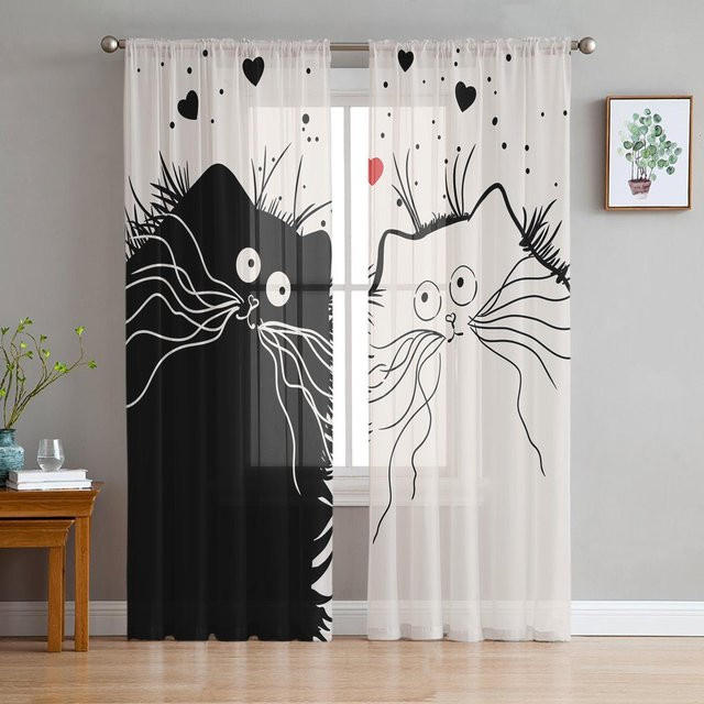 Super Six Tüllvorhang aus Chiffon in Schwarz, transparent und schlicht, Breite: 135 cm, Höhe: 137 cm - Bild 1
