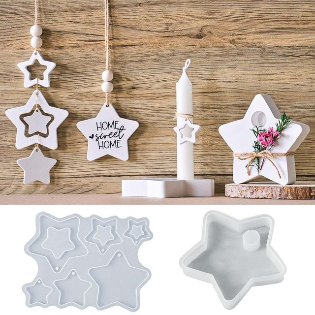 UDOCOOL Star Series Silikonform für DIY Beton Kerzenhalter und Ornamente in Form eines Pentagramms, Weiß - Bild 1