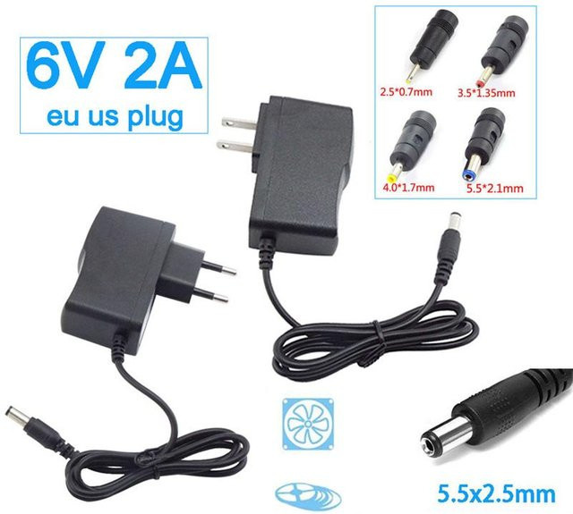 QH1 Netzteil Ladegerät Adapter Konverter 6 V 2 A mit US-Stecker, Schwarz - Bild 1