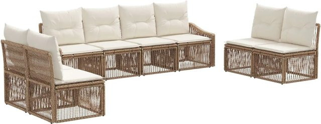 vidaXL Gartensofa-Set 8-teilig aus Poly-Rattan in Beige mit Polsterung und Sitzkissen - Bild 1