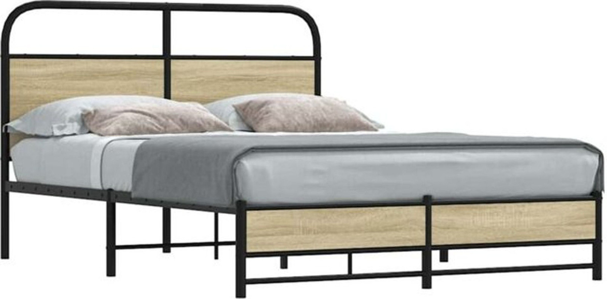Bettgestell aus Holzwerkstoff und Stahl von Vidaxl in Braun im Industrial-Stil, B/T/H: 140 x 190 cm - Bild 1