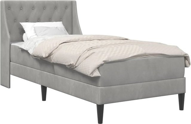 vidaXL Bettgestell mit Matratze in Hellgrau, 2-teiliges Set aus Samt und Holz, B/T/H: 90 x 200 x 94 cm - Bild 1