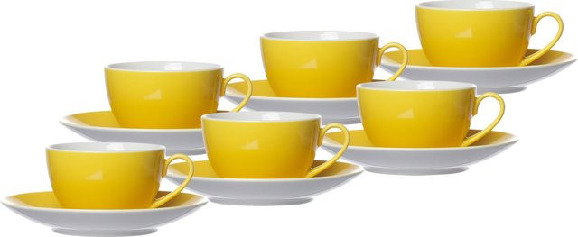 Ritzenhoff & Breker Kaffeetassen mit Untertassen Doppio Set in Gelb, 6er Set, 200 ml - Bild 1