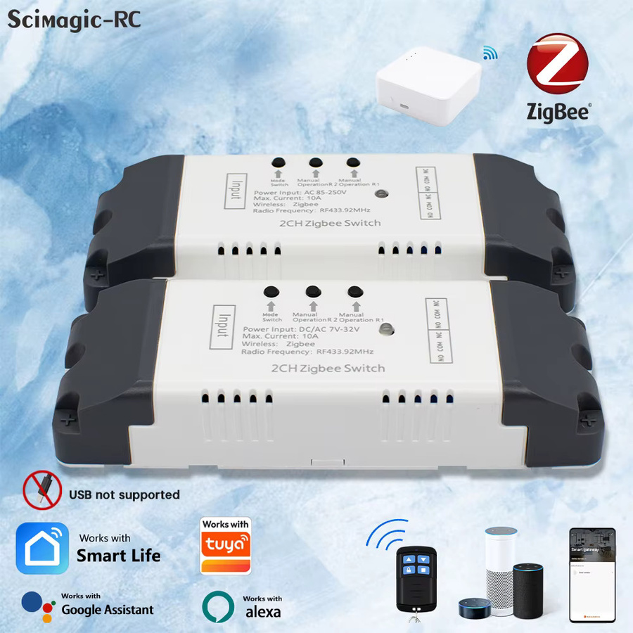 Scimagic-RC Zigbee Smart Switch 2-Kanal-Relaismodul mit RF433 und Wi-Fi zur Steuerung von Licht, Toren und Haushaltsgeräten kompatibel mit Tuya - Bild 2