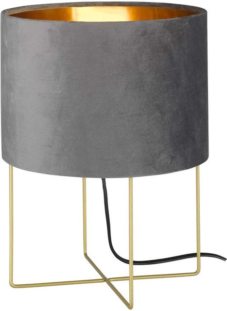 Fischer & Honsel Tischleuchte Aura in Grau aus Samt mit Schnurschalter, Durchmesser: 24 cm - Bild 1