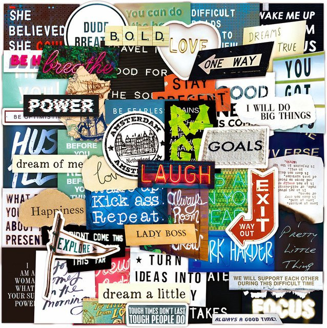 60 Stück Vintage Collage Text Aufkleber von AnimeWorlds Store, wasserfeste Graffiti Dekor Aufkleber in Multicolour - Bild 1
