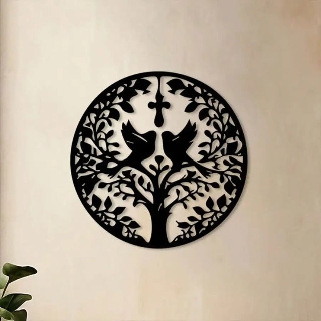 CIFBUY Christlicher Lebensbaum Wandkunst aus Metall in Schwarz mit Vögeln und Naturmotiven - Bild 1