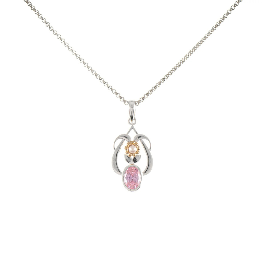 Anhänger mit Kette 925 Silber, teilvergoldet, Zirkonia, Perle - Bild 1