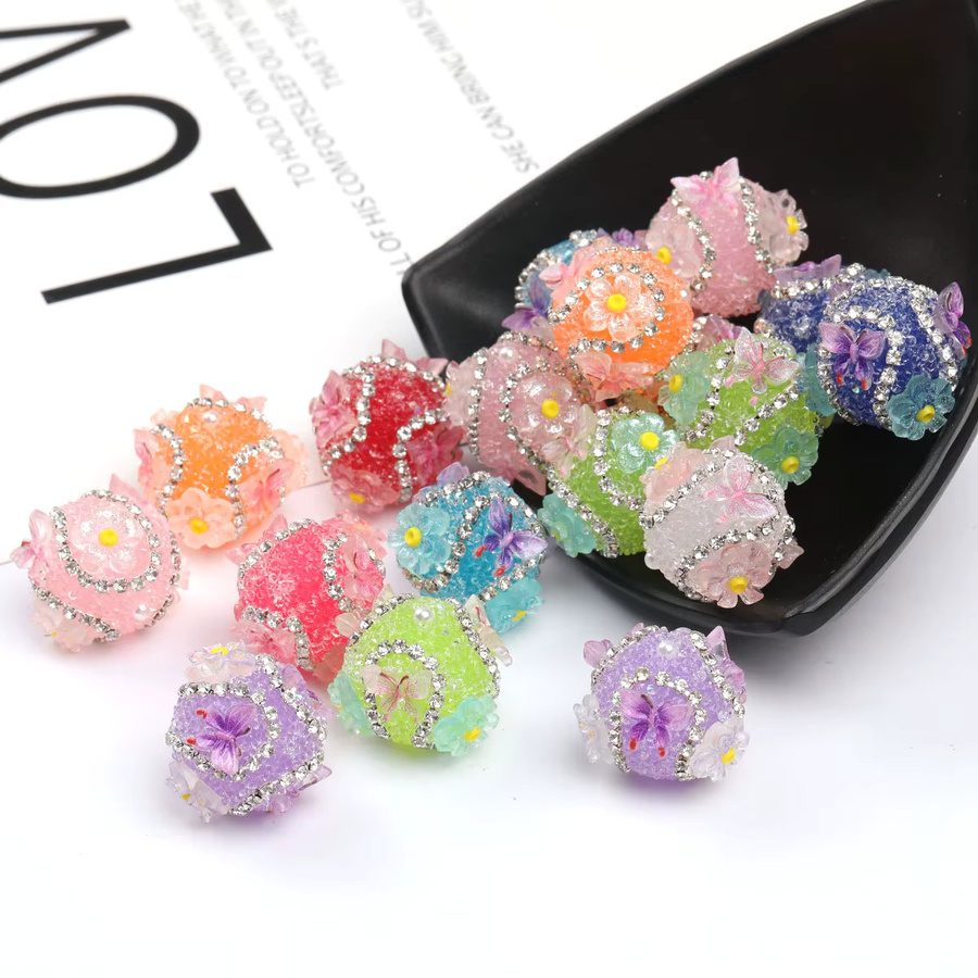 NASSBORO Charms Schmetterling, Blume, Acrylperlen, Glitzernde Strass-Granulat-Zucker-Effekt - Bild 2