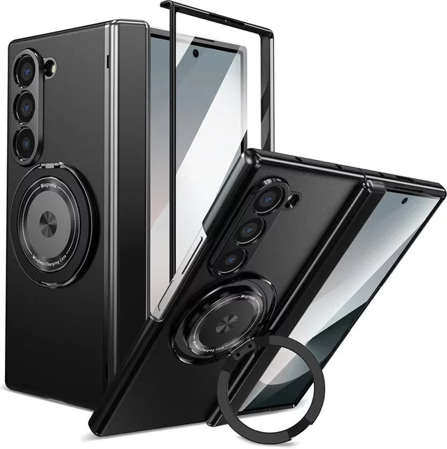 Samsung Magnetische Handyhülle für Galaxy Z Fold 7 6 5 4 3 mit 360 Grad drehbarem Scharnier aus Aluminiumlegierung in Schwarz oder Blau - Bild 1