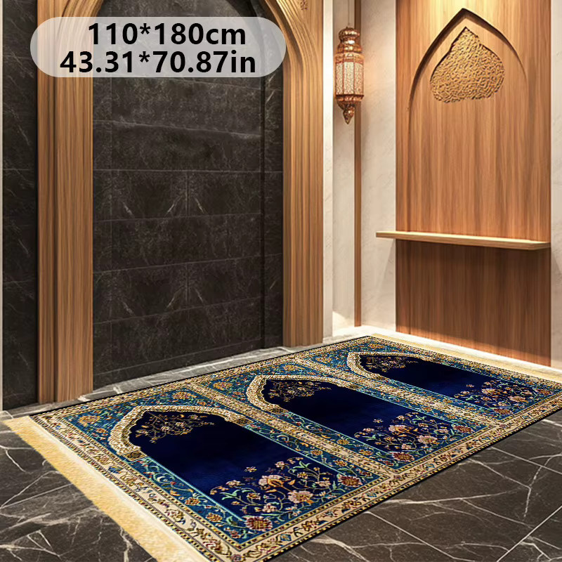VIKAMA Islamische Gebetsmatte in Blau-Gold mit orientalischem Ornament, B/H: 110 x 180 cm - Bild 5