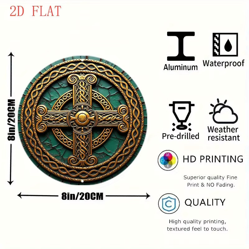 CIFBUY Wanddekoration aus Metall mit keltischem Knoten im antiken Stil, rund, grün und gold, Durchmesser: 20,3 cm - Bild 4