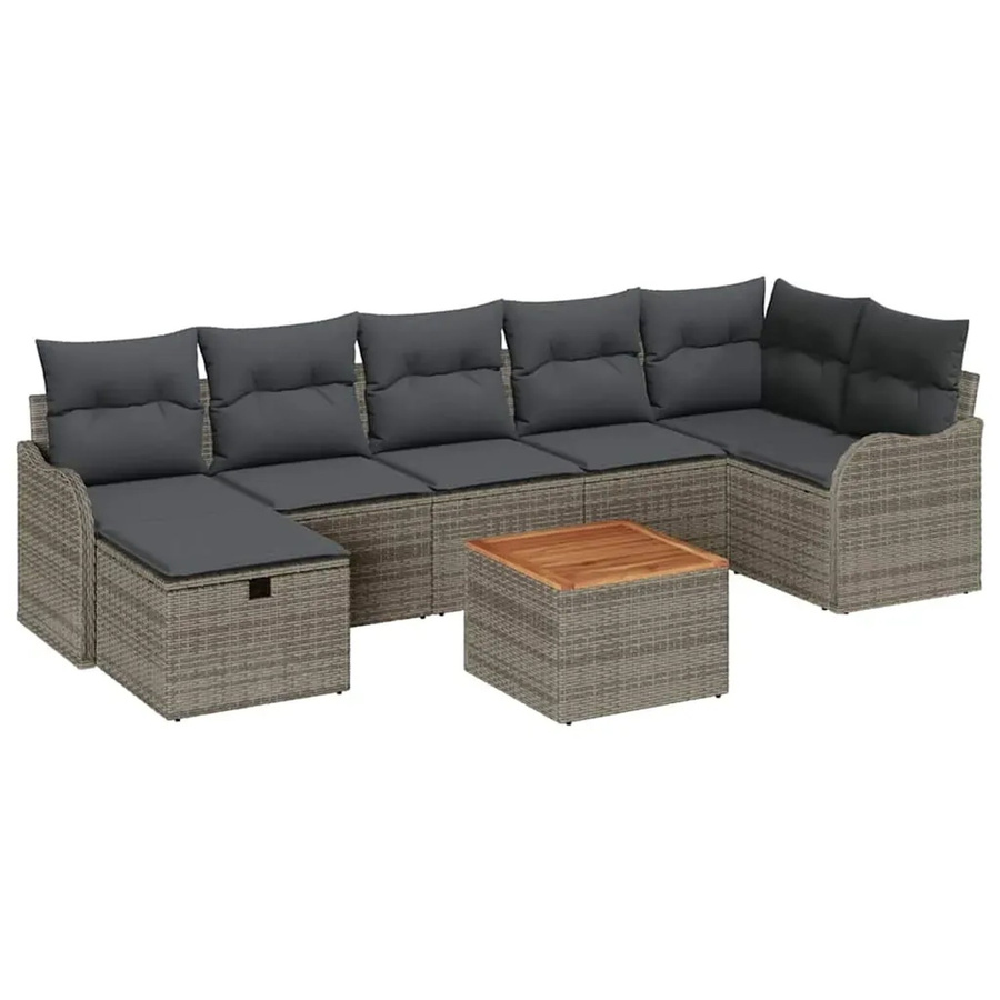 vidaXL Garten-Sofa-Set aus Poly-Rattan in Grau, 8-teiliges Outdoor-Lounge-Set mit Kissen, Eckelement, Ottoman und Couchtisch inklusive Kissen-Stauraum - Bild 2