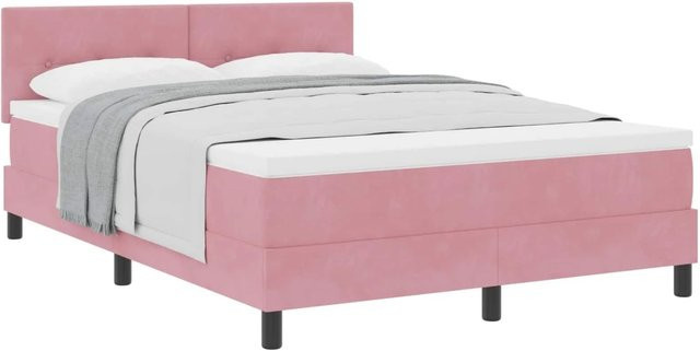 vidaXL Boxspringbett mit Matratze und Kopfteil in Rosa, Samt, B/T/H: 160 x 200 x 163 cm - Bild 1