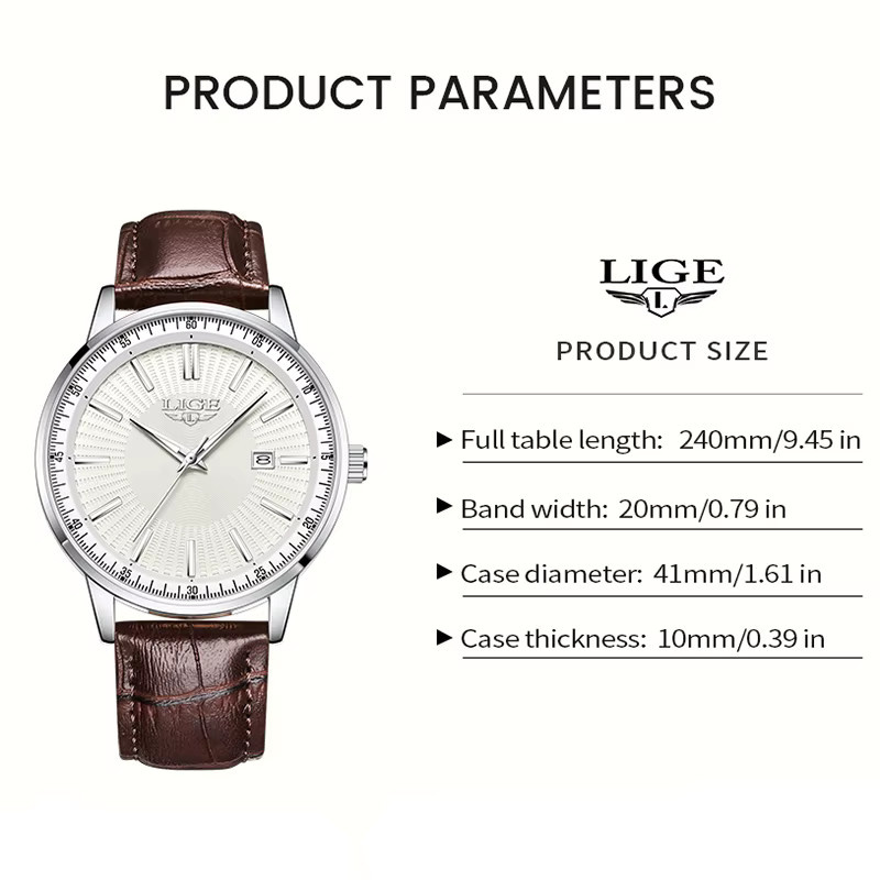 LIGE Armbanduhr Quarz, Leder, Weiß, Damen - Bild 4