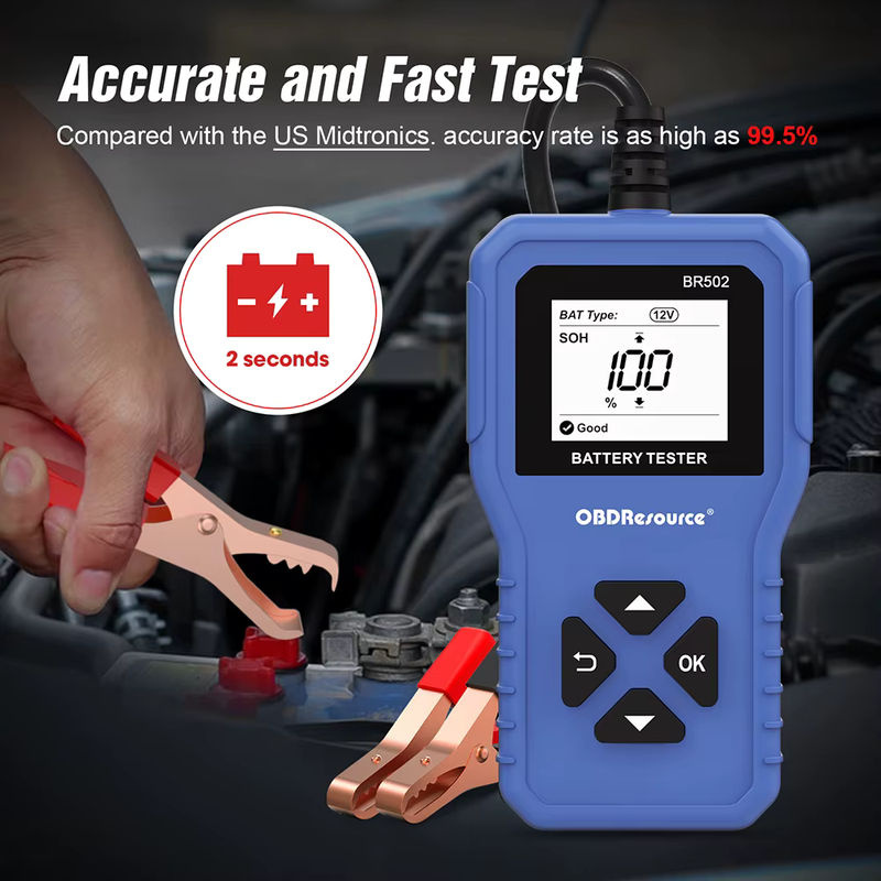 OBDResource Autobatterietester BR502 in Blau für 6V 12V 24V mit OBD2-Anschluss und 100-2000 CCA Analyse für 2Ah-220Ah - Bild 4