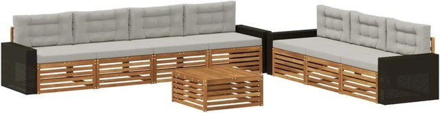 vidaXL Outdoor-Sofagarnitur aus Akazienholz mit Polstern in Natur und Hellgrau, 8-teiliges Set mit Tisch und Kissen - Bild 1