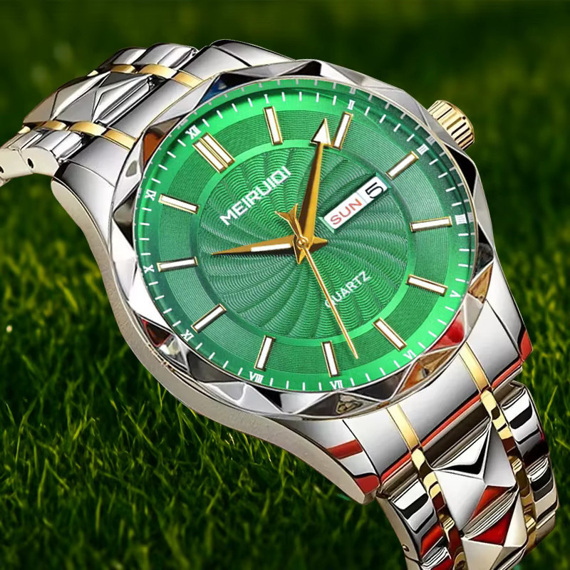 MEIRUIQI Armbanduhr Quarz, Edelstahl, Grün, Datum, Herren - Bild 4