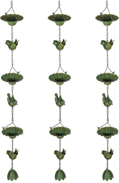 Outsunny Regenkette grün mit Blumen- und Vogelmotiven aus Metall, B/H/T: 12 x 123 x 12 cm - Bild 1
