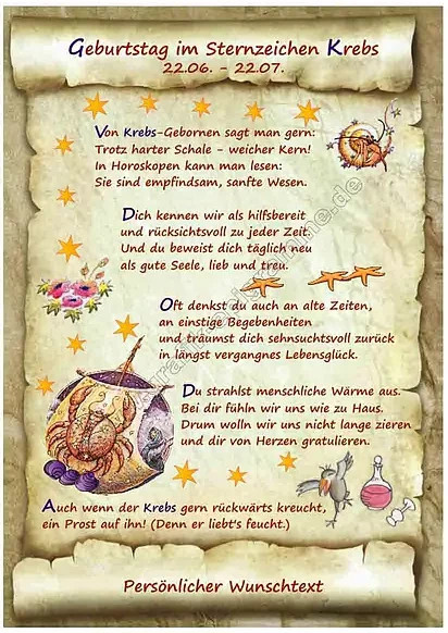 Geburtstagsurkunde Sternzeichen Krebs von Tantum Graphic in Mehrfarbig auf Papier - Bild 1