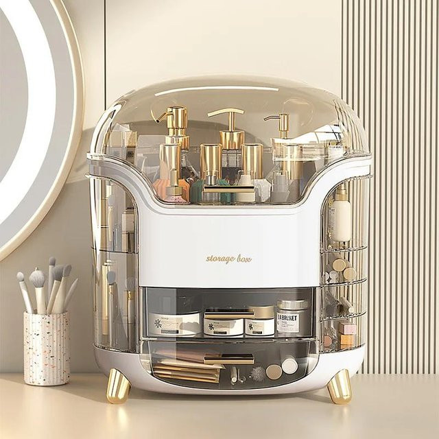 Staubdichte Kosmetik-Aufbewahrungsbox mit Fächern und großem Fassungsvermögen in Beige von Household supplies MH - Bild 1
