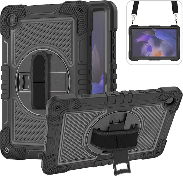 Hybrid Silikon Hülle für Samsung Galaxy Tab A11 mit Haltegriff und Schultergurt in Schwarz - Bild 1