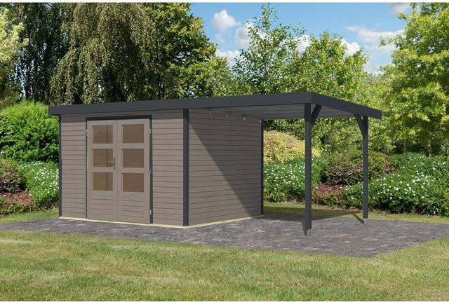 Karibu Gartenhaus Ernesto 5 D mit Anbaudach in Wassergrau/Anthrazit B/T/H: 298 x 209 x 242 cm - Bild 1