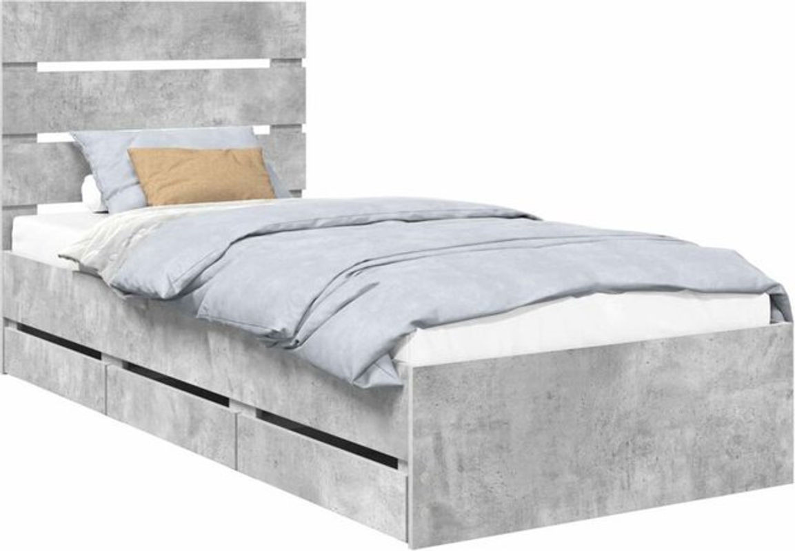 Bettrahmen mit Kopfteil vidaXL in Beton Grau im Industrial Design aus Holzwerkstoff, B/T/H: 90 x 190 cm - Bild 1