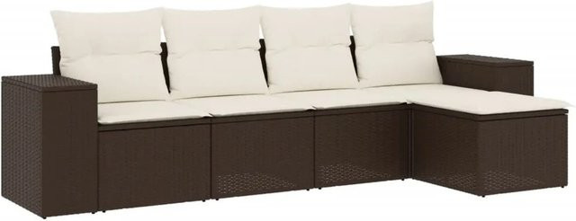 vidaXL 5-tlg. Garten-Sofagarnitur aus Polyrattan in Braun mit UV-beständigen Kissen und pulverbeschichtetem Stahlgestell - Bild 1