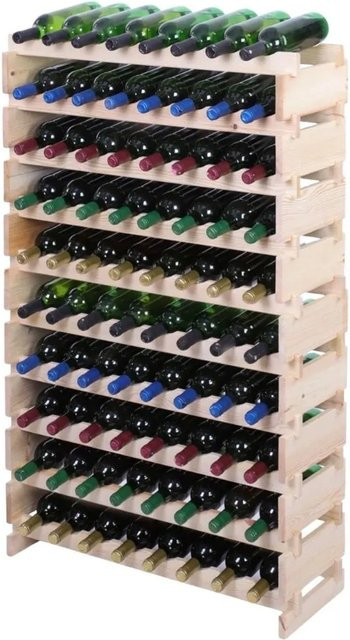 PROREGAL Weinregal VINOTECA FLEX aus massivem Kiefernholz, Natur unbehandelt, braun, 10 Ebenen für 80 Flaschen, H x B x T: 135 x 84 x 28 cm - Bild 1