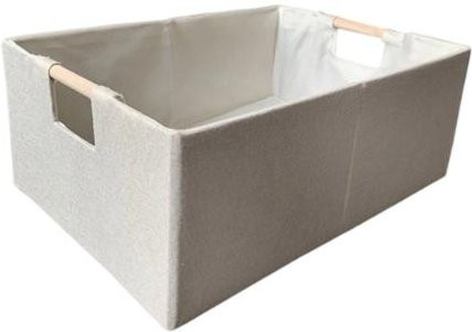 Stabiler Stoff-Aufbewahrungsbehälter von Mixingtime in Beige mit Holzgriffen und verstärktem Boden - Bild 1