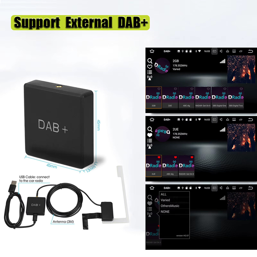 Docooler DAB Box Digital Radio Antennentuner für Android Autoradios, FM-Übertragung und USB, Schwarz - Bild 3