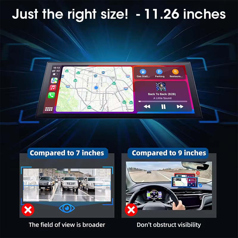 Jansite Tragbares Universelles Autoradio mit 11,26 Zoll HD-Touchscreen in Schwarz mit Apple Carplay, Android Auto, GPS, WIFI und Bluetooth - Bild 6