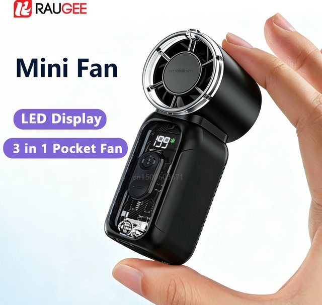 Tragbarer Handventilator von ragee in Schwarz mit Digitalanzeige und USB-Akku - Bild 1