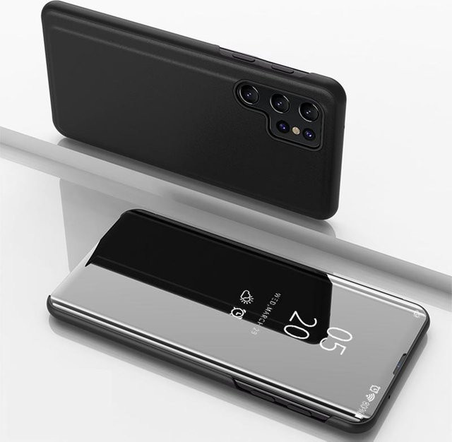 Intelligente Spiegel Flip Handyhülle für Samsung Galaxy S26 Edge S25 S24 S23 S22 Ultra FE Plus in Schwarz, stoßfeste Schutzhülle - Bild 1