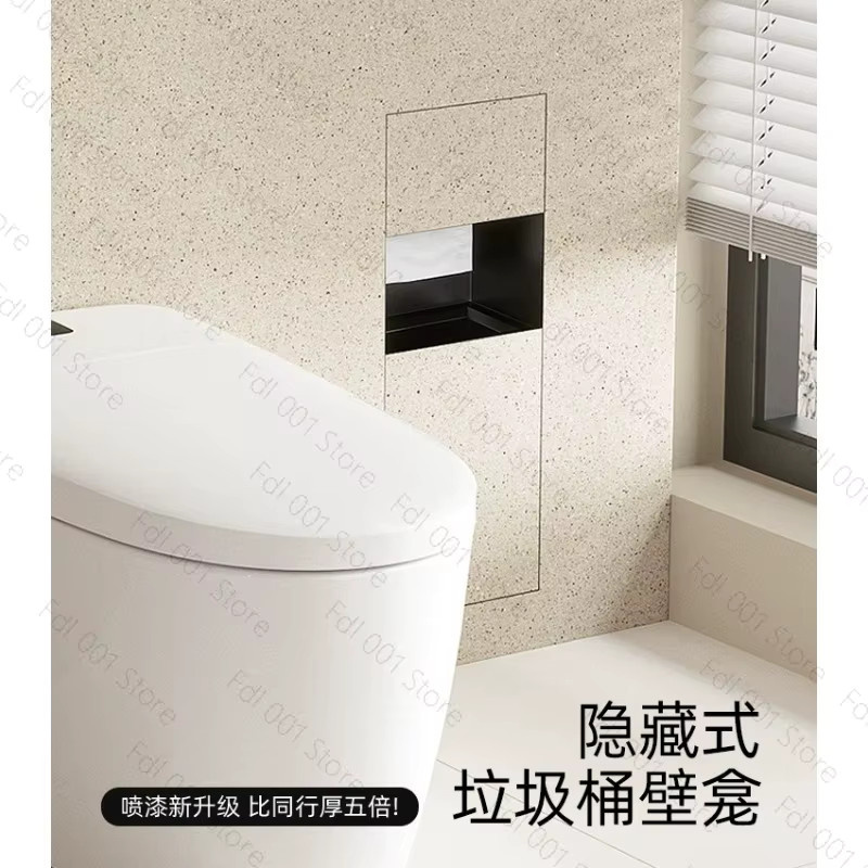 Eingebauter Toiletten-Mülleimer aus Edelstahl in Schwarz für geflieste Nischen, Wandmontage, B/T/H: 64 x 24 x 14 cm - Bild 4