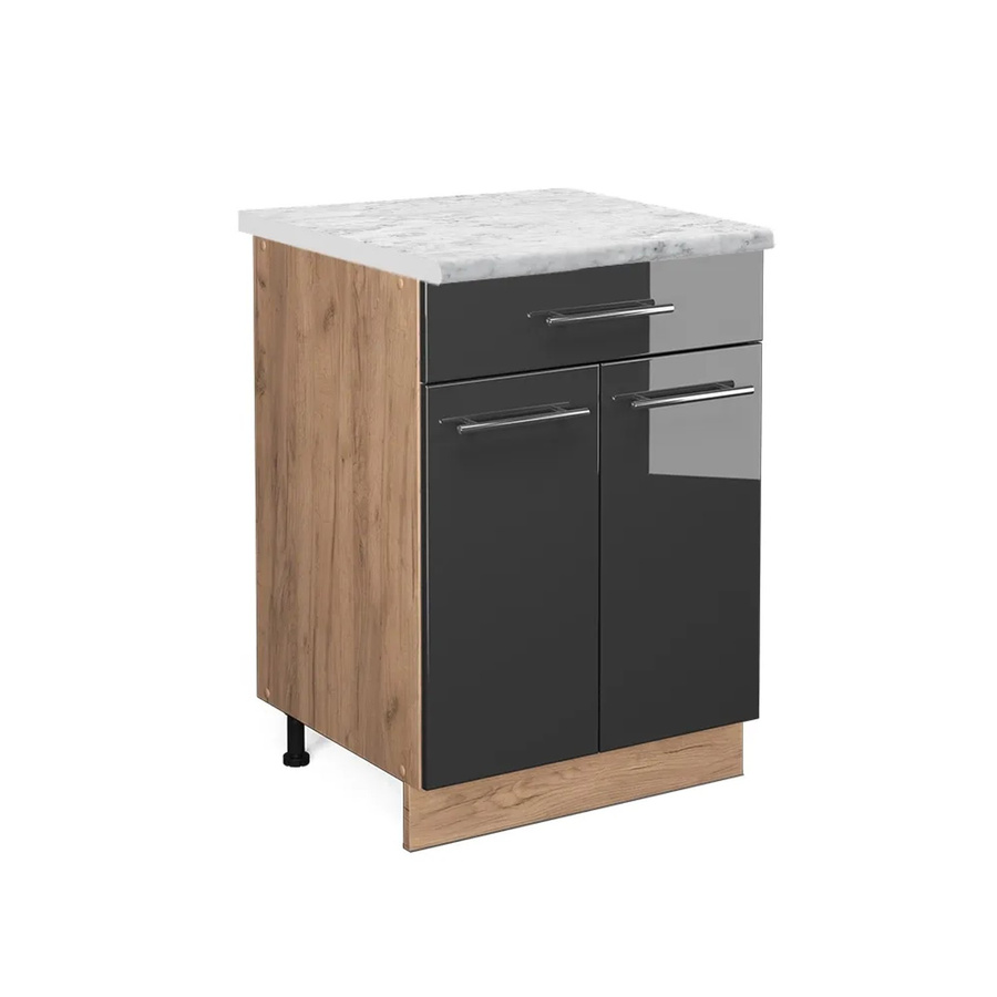 Vicco Küchenunterschrank Fame-Line in Anthrazit Hochglanz und Eiche mit Schublade und Türen, B/T/H: 60 x 29,53 x 82 cm - Bild 2