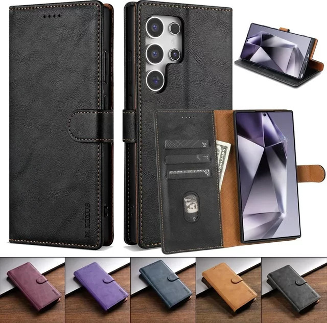 Business Leder Handyhülle für Samsung Galaxy S26 Ultra S25 S24 S23 S22 S21 S20 Plus FE Flip Book Card Wallet Cover Etui in Schwarz - Bild 1
