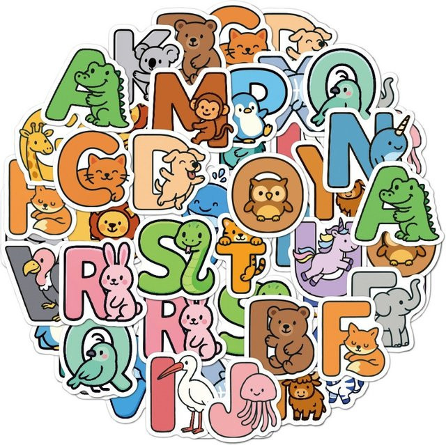 Tier-Alphabet-Aufkleber, 52 Stück, multicolor - Bild 1