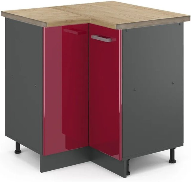 Vicco Eckunterschrank R-Line Küchenunterschrank in Bordeaux Hochglanz und Anthrazit mit Eiche Optik, B/T/H: 75,6 x 60,0 x 81,6 cm - Bild 1