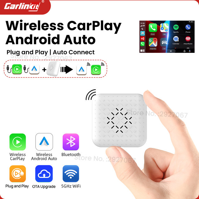 CarlinKit Mini 3 Pro Wireless CarPlay und Android Auto Adapter in Weiß mit Dual Bluetooth und 5,8 GHz WiFi für OEM Auto Intelligent Systeme - Bild 1