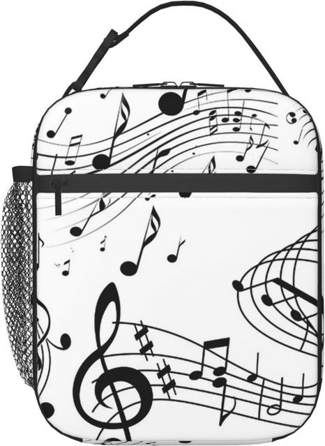 Thermische Lunchtasche für Damen von Fancy Style Studio mit abstraktem Klaviertasten- und Musiknoten-Design in Weiß - Bild 1