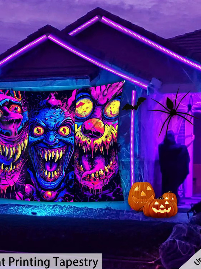 VIKAMA Neon Wandteppich Horror Monster Jack-o'-Lantern für Halloween Party Dekoration, Mehrfarbig, Breite: 60 cm, Höhe: 40 cm - Bild 2