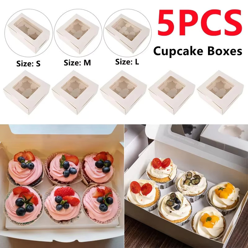 5er Set Cupcake Verpackungsboxen aus weißem Kraftpapier für Muffins und Kuchen - Bild 1